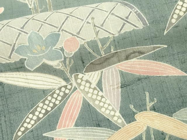 平和屋着物▽訪問着 単衣 生紬 花鳥文 暈し染め 正絹 逸品 DAAW9232sf