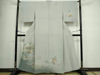 平和屋着物▽訪問着 単衣 風景草花文 暈し染め 金彩 反端付き 正絹 逸品 DAAW9234sf