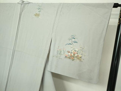 平和屋着物▽訪問着 単衣 風景草花文 暈し染め 金彩 反端付き 正絹 逸品 DAAW9234sf