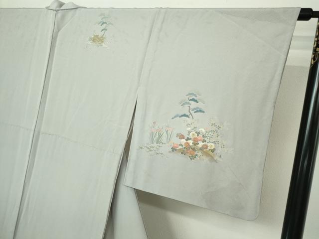 平和屋着物▽訪問着 単衣 風景草花文 暈し染め 金彩 反端付き 正絹 逸品 DAAW9234sf