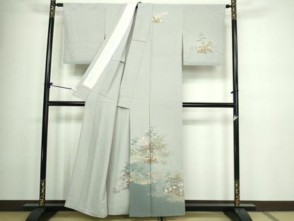平和屋着物▽訪問着 単衣 風景草花文 暈し染め 金彩 反端付き 正絹 逸品 DAAW9234sf