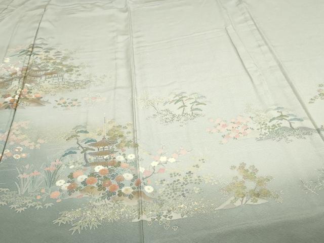 平和屋着物▽訪問着 単衣 風景草花文 暈し染め 金彩 反端付き 正絹 逸品 DAAW9234sf