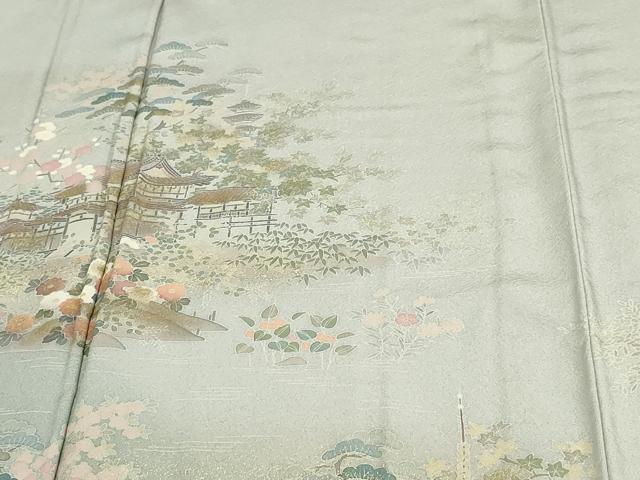 平和屋着物▽訪問着 単衣 風景草花文 暈し染め 金彩 反端付き 正絹 逸品 DAAW9234sf