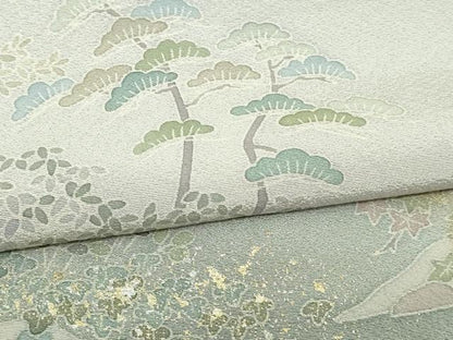 平和屋着物▽訪問着 単衣 風景草花文 暈し染め 金彩 反端付き 正絹 逸品 DAAW9234sf