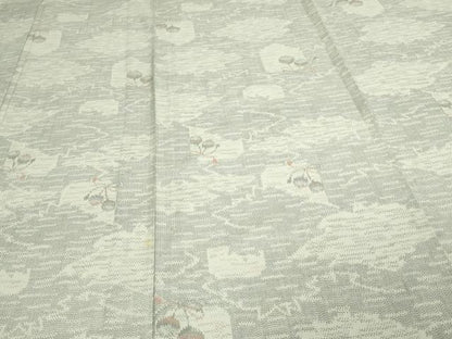 平和屋着物▽上質な紬 単衣 草花文 正絹 逸品 DAAW9237sf