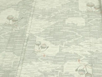 平和屋着物▽上質な紬 単衣 草花文 正絹 逸品 DAAW9237sf