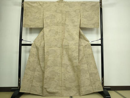 平和屋着物▽結城紬 単衣 草花文 正絹 逸品 DAAW9245sf