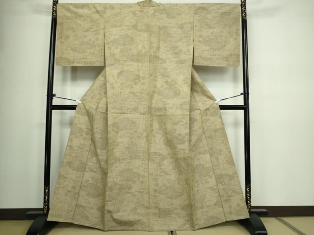 平和屋着物▽結城紬 単衣 草花文 正絹 逸品 DAAW9245sf