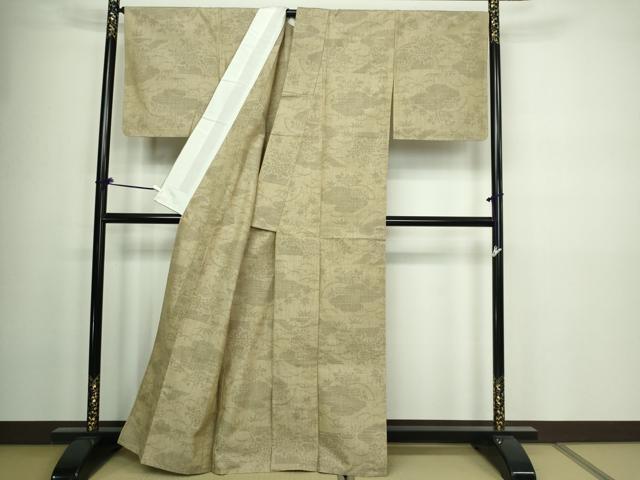 平和屋着物▽結城紬 単衣 草花文 正絹 逸品 DAAW9245sf
