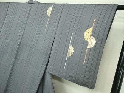 平和屋着物▽銀座きしや 訪問着 単衣 駒刺繍 承華縮緬 抽象文様 伊と考 金彩 反端付き 正絹 逸品 DAAW9247sf