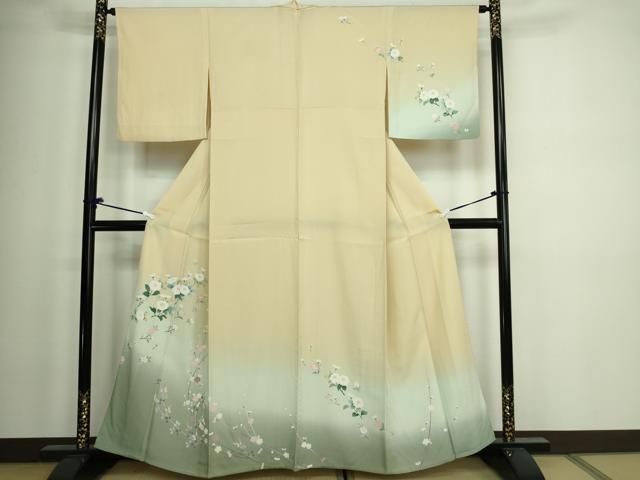 平和屋着物▽訪問着 単衣 枝花文 暈し染め 正絹 逸品 DAAW9248sf
