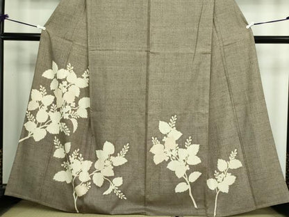 平和屋着物▽訪問着 単衣 紬地 枝葉文 正絹 逸品 DAAW9249sf