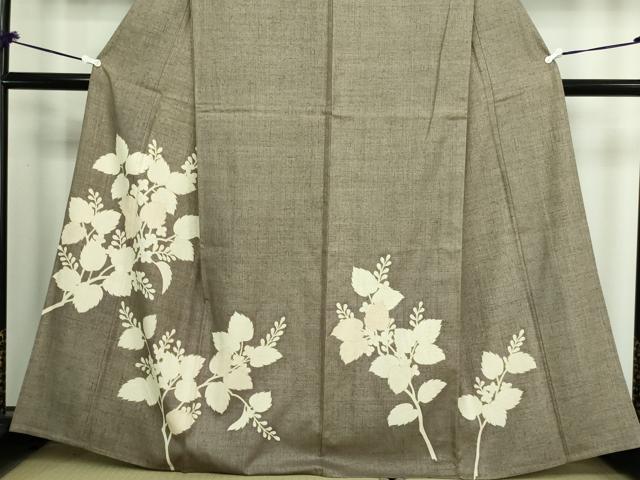 平和屋着物▽訪問着 単衣 紬地 枝葉文 正絹 逸品 DAAW9249sf