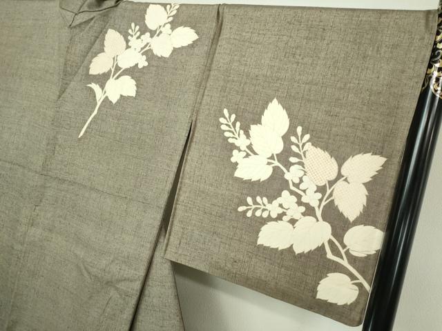 平和屋着物▽訪問着 単衣 紬地 枝葉文 正絹 逸品 DAAW9249sf