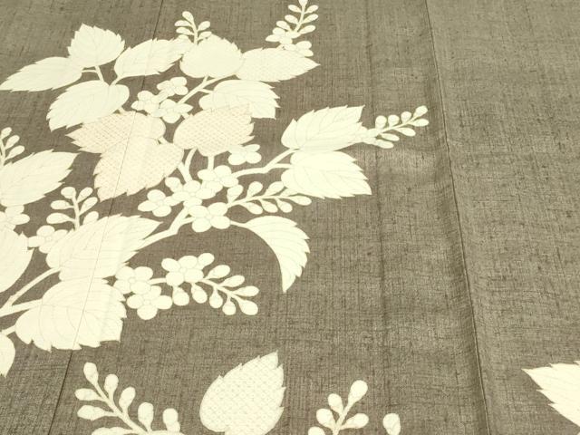 平和屋着物▽訪問着 単衣 紬地 枝葉文 正絹 逸品 DAAW9249sf