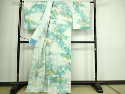 平和屋着物▽上質な小紋 単衣 草花文 暈し染め 正絹 逸品 DAAW9252sf