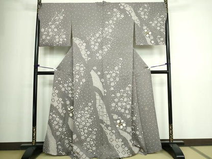 平和屋着物▽訪問着 単衣 絞り 舞花文 金彩 正絹 逸品 DAAW9253sf