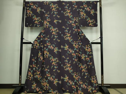 平和屋着物▽上質な小紋 単衣 枝花文 正絹 逸品 未使用 DAAW9255sf