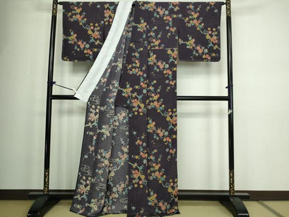 平和屋着物▽上質な小紋 単衣 枝花文 正絹 逸品 未使用 DAAW9255sf
