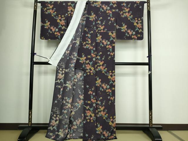 平和屋着物▽上質な小紋 単衣 枝花文 正絹 逸品 未使用 DAAW9255sf