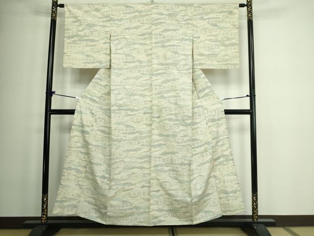平和屋着物▽上質な紬　単衣　草花文　正絹　逸品　DAAW9257sf