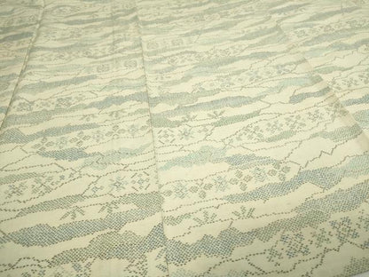 平和屋着物▽上質な紬　単衣　草花文　正絹　逸品　DAAW9257sf
