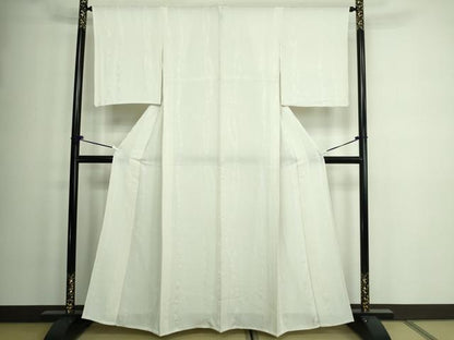 平和屋着物▽上質な色無地 単衣 笹竹地紋 生成り色 正絹 逸品 DAAW9258sf