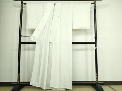 平和屋着物▽上質な色無地 単衣 笹竹地紋 生成り色 正絹 逸品 DAAW9258sf