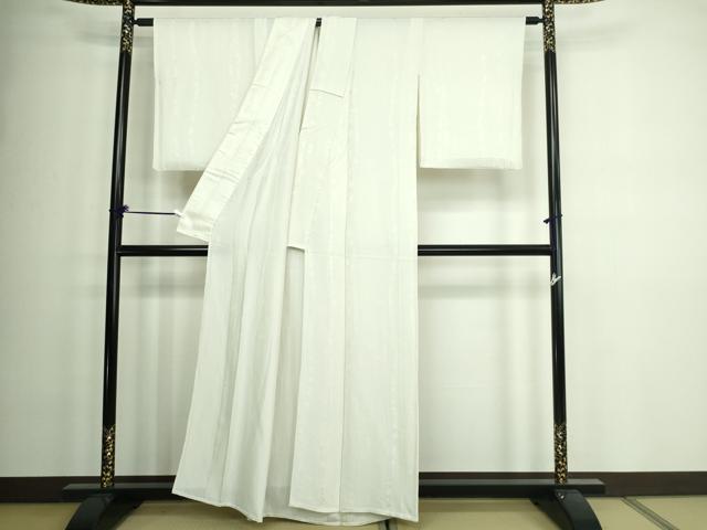 平和屋着物▽上質な色無地 単衣 笹竹地紋 生成り色 正絹 逸品 DAAW9258sf