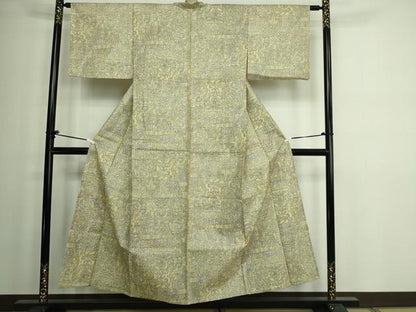 平和屋着物▽上質な紬 単衣 更紗花文 正絹 逸品 DAAW9260sf