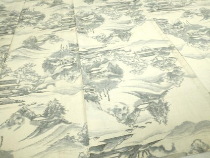 平和屋着物▽上質な紬　単衣　風景文　正絹　逸品　DAAW9262sf