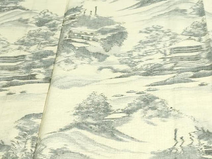 平和屋着物▽上質な紬　単衣　風景文　正絹　逸品　DAAW9262sf