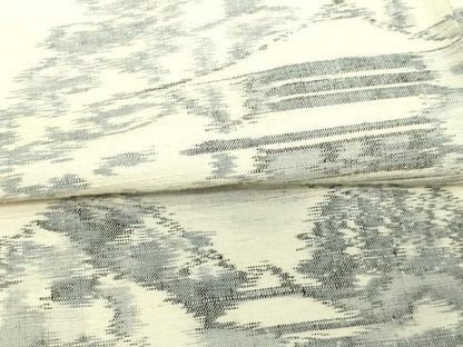 平和屋着物▽上質な紬　単衣　風景文　正絹　逸品　DAAW9262sf