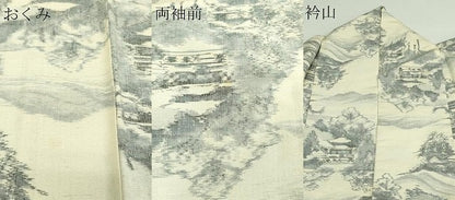 平和屋着物▽上質な紬　単衣　風景文　正絹　逸品　DAAW9262sf