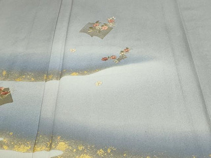 平和屋着物▽訪問着 単衣 刺繍 冊子花文 暈し染め 金彩 正絹 逸品 DAAW9266sf