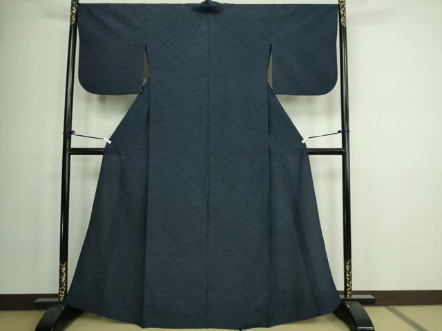平和屋着物▽本塩沢 単衣 菱文 正絹 逸品 DAAW9268sf