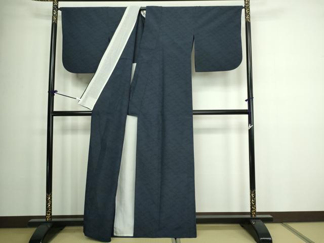 平和屋着物▽本塩沢 単衣 菱文 正絹 逸品 DAAW9268sf