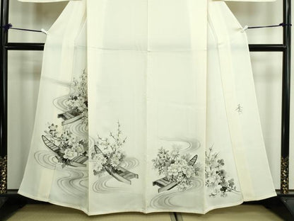 平和屋着物▽訪問着 単衣 作家物 手描き 流水花船文 正絹 逸品 未使用 DAAW9272sf