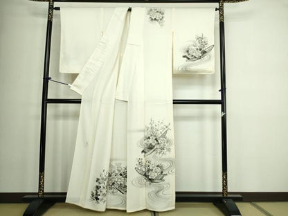 平和屋着物▽訪問着 単衣 作家物 手描き 流水花船文 正絹 逸品 未使用 DAAW9272sf