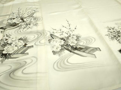 平和屋着物▽訪問着 単衣 作家物 手描き 流水花船文 正絹 逸品 未使用 DAAW9272sf