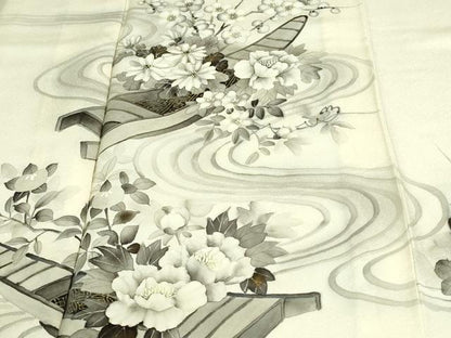 平和屋着物▽訪問着 単衣 作家物 手描き 流水花船文 正絹 逸品 未使用 DAAW9272sf