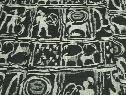 平和屋着物▽上質な紬 単衣 壁画文様 狩猟文 黒地 正絹 逸品 未使用 DAAW9276sf