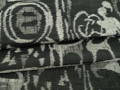 平和屋着物▽上質な紬 単衣 壁画文様 狩猟文 黒地 正絹 逸品 未使用 DAAW9276sf