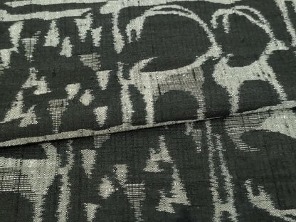 平和屋着物▽上質な紬 単衣 壁画文様 狩猟文 黒地 正絹 逸品 未使用 DAAW9276sf