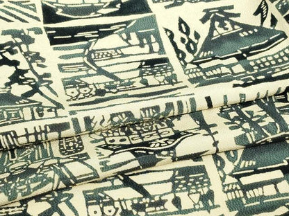 平和屋着物▽上質な小紋 単衣 型染め 風景文 鬼しぼ縮緬 正絹 逸品 DAAW9277sf