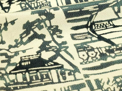 平和屋着物▽上質な小紋 単衣 型染め 風景文 鬼しぼ縮緬 正絹 逸品 DAAW9277sf