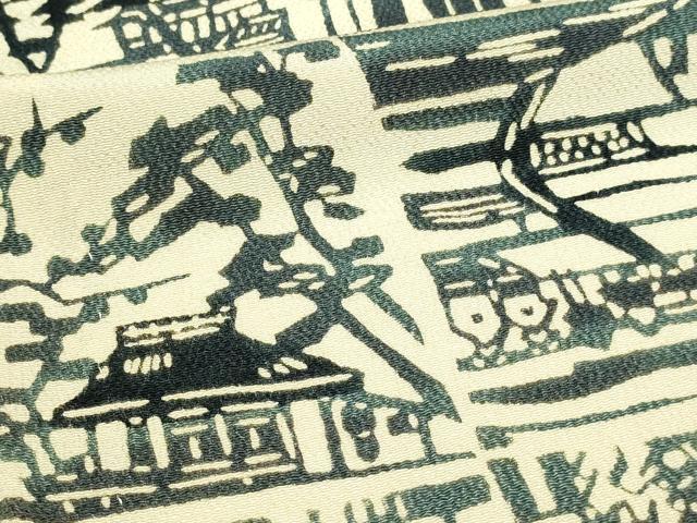 平和屋着物▽上質な小紋 単衣 型染め 風景文 鬼しぼ縮緬 正絹 逸品 DAAW9277sf