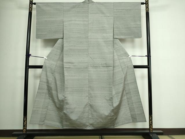 平和屋着物▽上質な紬 単衣 横段文 正絹 逸品 未使用 DAAW9282sf