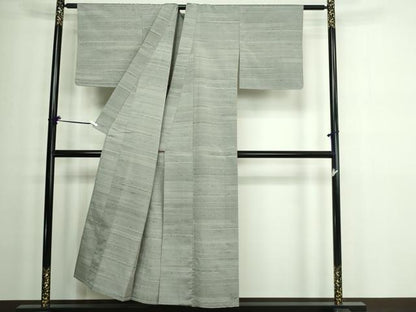 平和屋着物▽上質な紬 単衣 横段文 正絹 逸品 未使用 DAAW9282sf