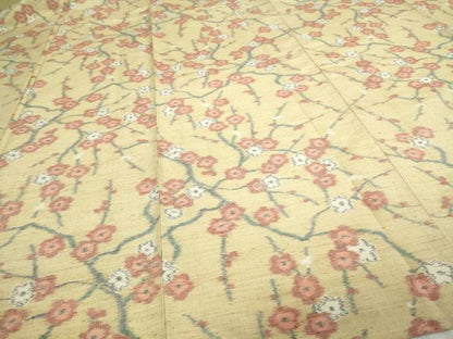 平和屋着物▽小千谷紬 単衣 枝梅 正絹 逸品 DAAW9285sf